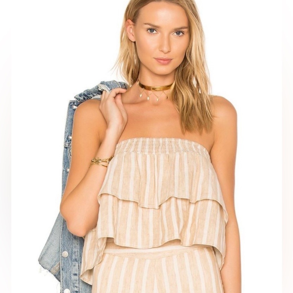 Tularosa Breanne Top In Natural Stripe, Wear Strapless or With Straps, Ruffle, M